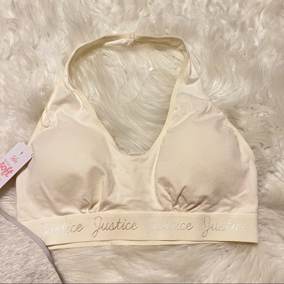 Pair of Justice Bralettes oh so soft behind the neck strap Size 36 New with tags - Picture 3 of 9